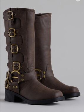 Windsor Dark Brown Moto Buckle Mid-Calf Boots